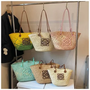 2025 Nova Bolsa Tote de Palha Trançada para Mulheres