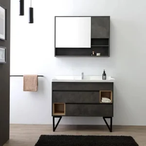 Luxury Black Freestanding Single Sink Bathroom Vanity with Cabinet for Villas and Hotels