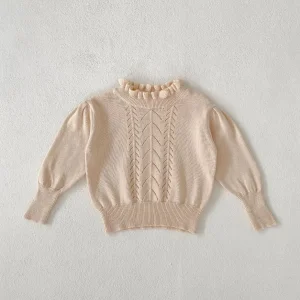 Autumn Infants Children Basic Knitwear Clothing Baby Girls Ruffle Collar Knitted Sweater