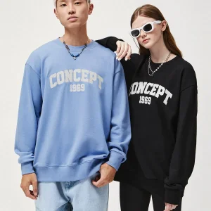 350GSM 100%Cotton Oversized Letter Embroidered Plus Size Couple Drop Shoulder Casual Fashion Knitted Sweatshirt for Men