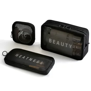 Low MOQ Candy Color Black Nylon Mesh Makeup Beauty Accessories Zipper Pouch Cosmetic Wash Bag