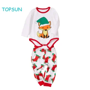 Conjunto Familiar de Navidad Pijamas a Rayas de Manga Larga a Juego con Calcetines de Navidad para Adultos y Niños