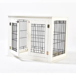 Cercado para cães de estilo mobiliário com portas duplas, gaiolas de madeira para animais de estimação