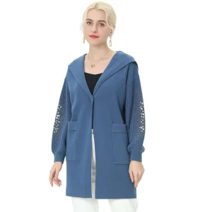 Custom Women Knit Sweater Long Sleeves Hoodie Cardigan
