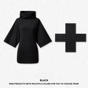 Vestido Mini Casual de Trabalho com Gola Alta, Manga Três Quartos e Ajuste Justo para Mulheres com Logo Personalizado