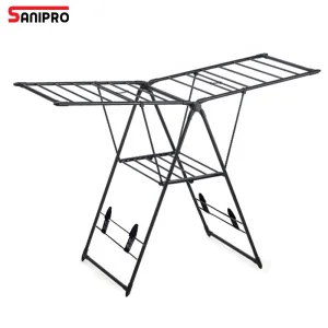 Sanipro Floor-Standing Balcony Mobile Clothes Drying Rack Double-Wing Towel Rack Clothing Dryer Hanger for Hanging Laundry