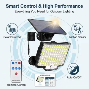 Solar Powered Motion Sensor Security Flood Light, Ultra Wide Angle with
