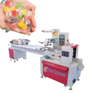 RICO Machinery Mini High Speed Flow Pack Small Sweet Sugar Gummy Candy Horizontal Packaging Machine