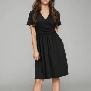 Vestido Casual de Manga Curta Solto Decote em V