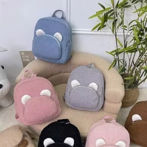 Mochila Infantil Estilosa e Espaçosa em Forma de Urso de Pelúcia, Bolsa Mini Fofa com Alças Ajustáveis