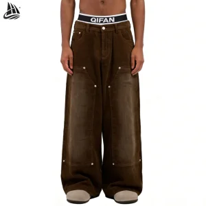 Wholesale 100% Cotton Vintage Corduroy Baggy Carpenter Pants Classic Fashion Washed Fade Corduroy Double Knee Men's Pants