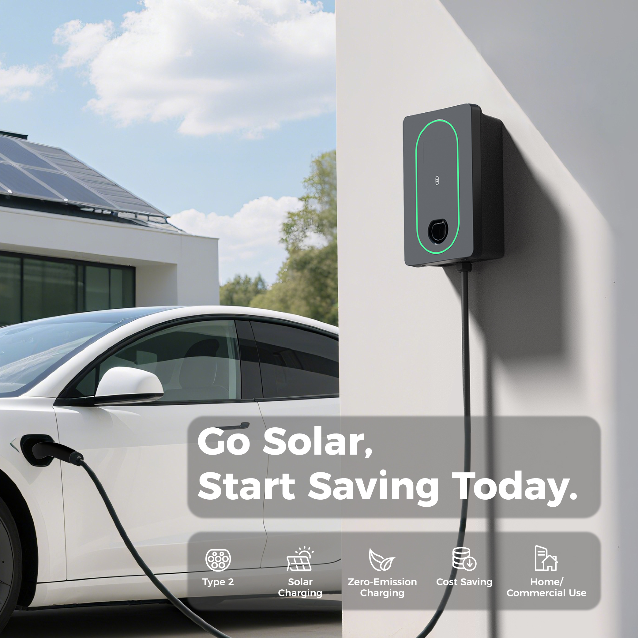 EU Type 2 22kW Wallbox EV Charger Solar Powered DC Charging Station with 16A &amp; 32A,Borne De Recharge Solaire,Solar Car Charger