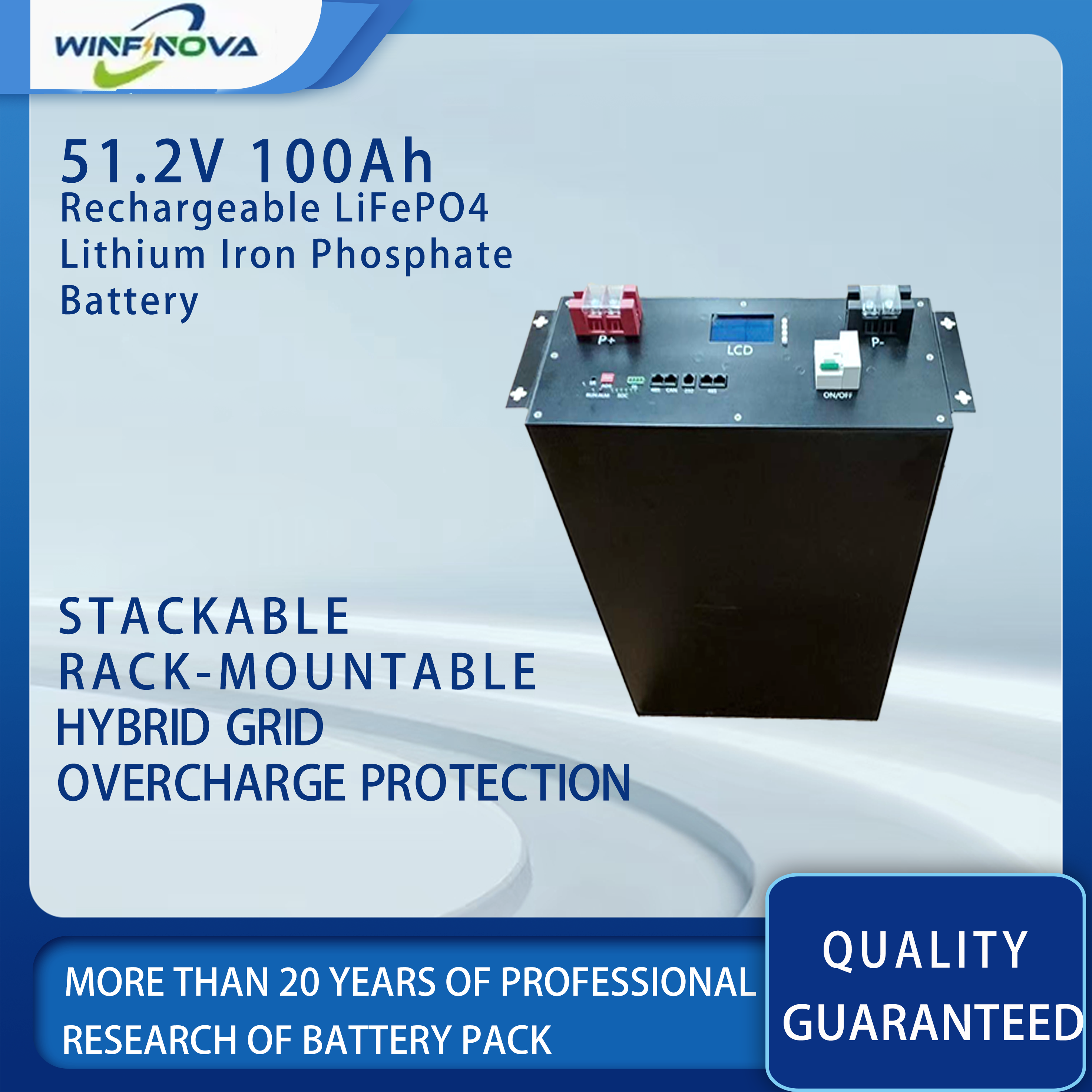 Modular Scalable 5KW LiFePO4 51.2V Energy Storage System Stackable Renewable Solar Power Integration CAN RS485 Communication