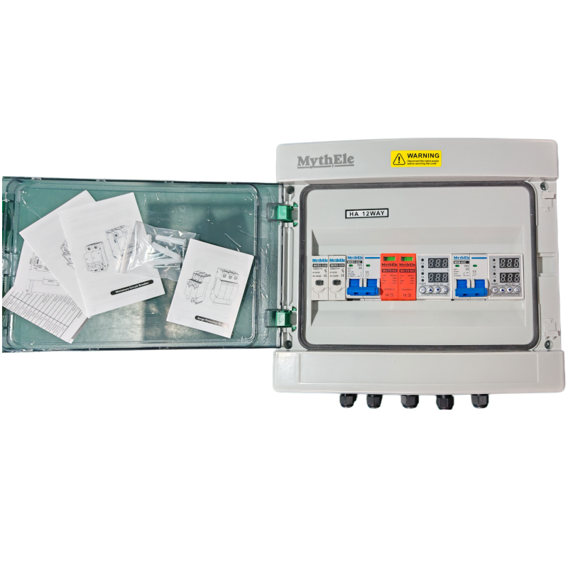 MythEle AC DC Solar PV Combiner Box 2 Input 2 Output Waterproof Distribution Box for Photovoltaic System