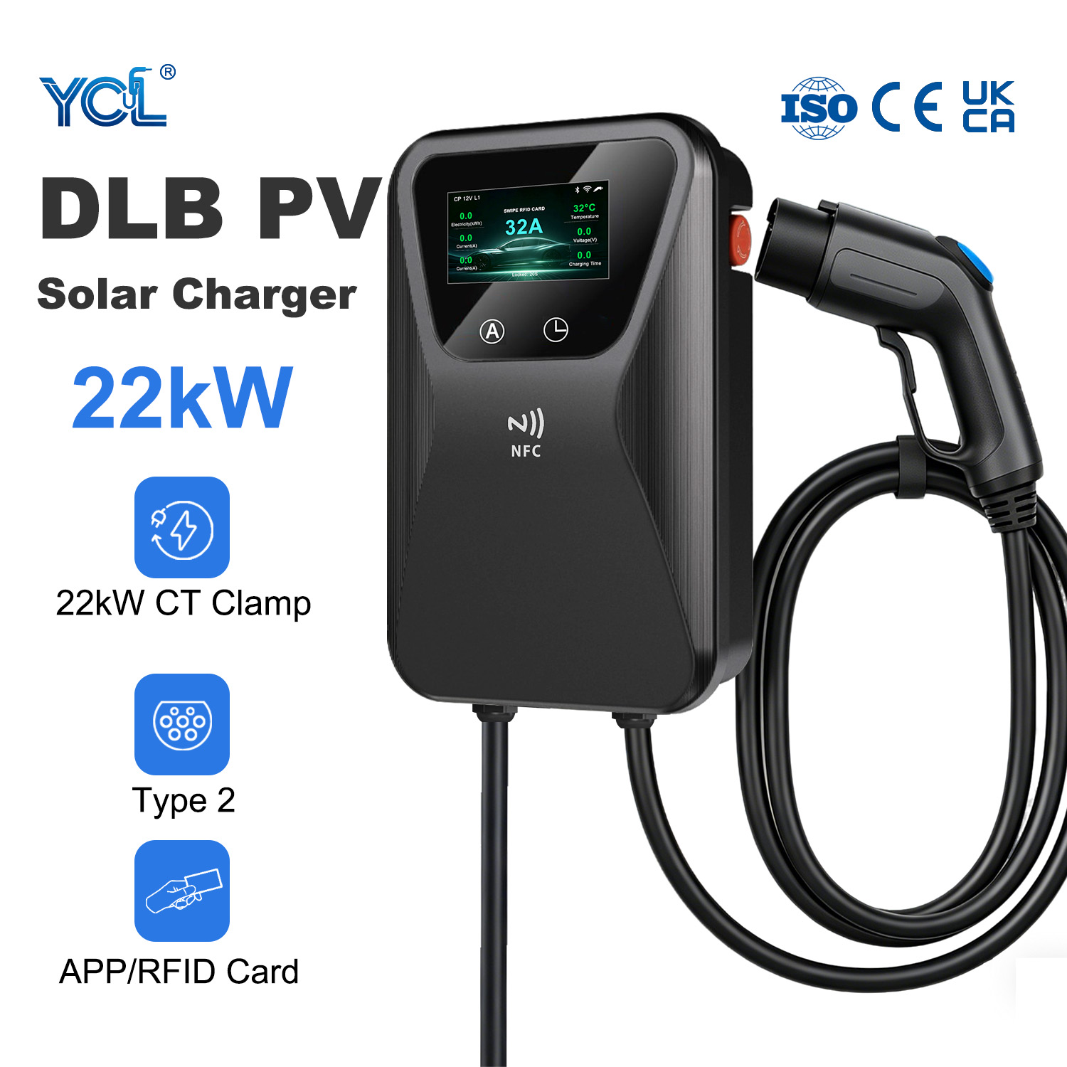 22kW Solar PV Surplus EV Charger Wallbox Dynamic Phase Switching 1 Phase 3 Phase Auto Energy Control Solar Green