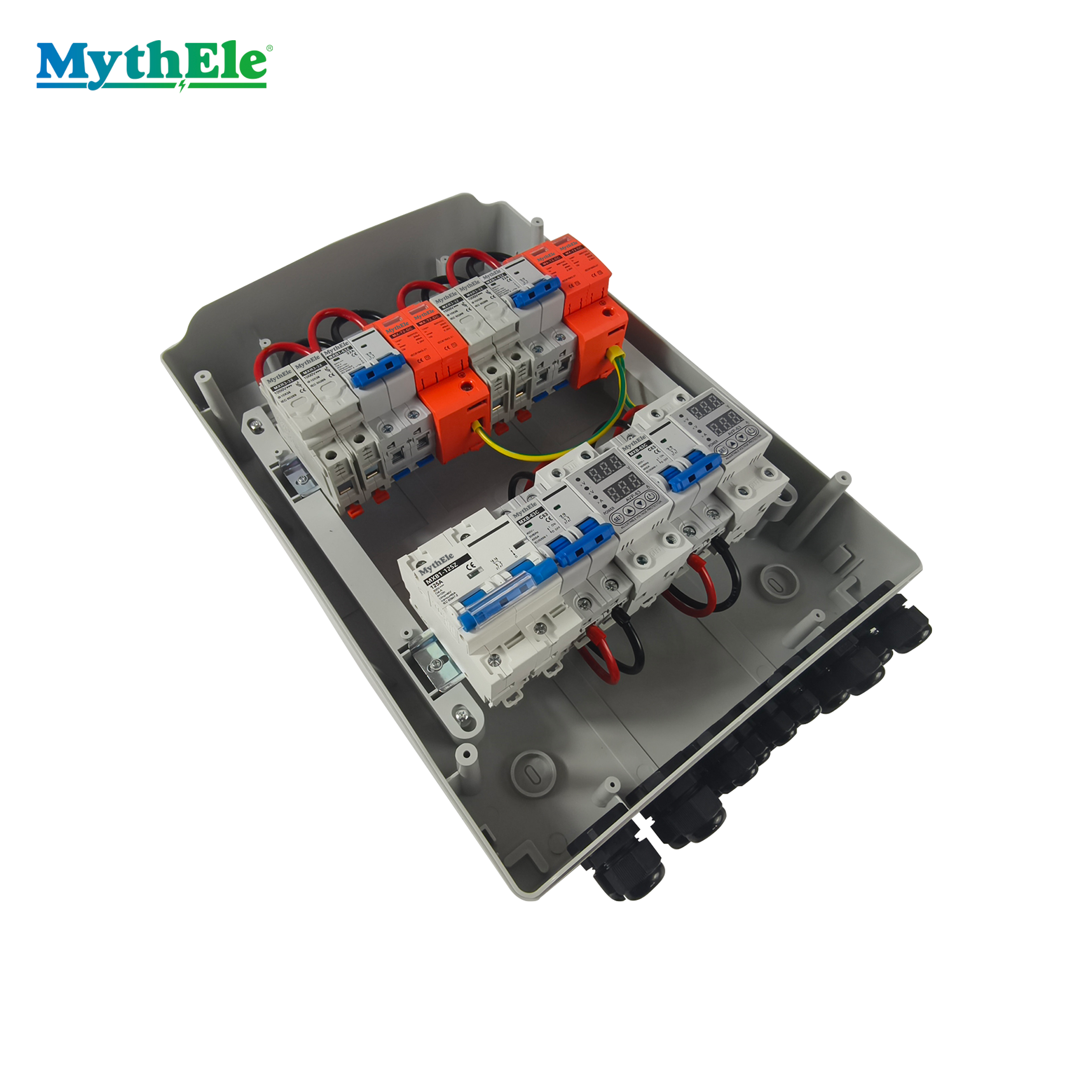 MythEle AC DC Solar PV Combiner Box 2 Input 2 Output Waterproof Distribution Box for Photovoltaic System