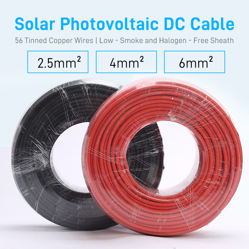 Halogen Free HuaCable XLPE Black Solar Cable Insulation PV1-F 1.5mm 2.5mm 4mm 6mm 16mm 25mm 35mm Solar Pv Cable 6mm2 10mm2