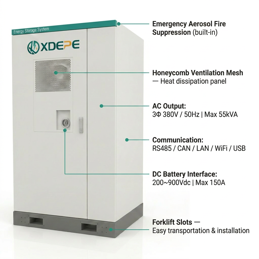 All-in-One Hybrid Solar Energy Storage System 50kWh with Lifepo4 Battery and Grid-Tie Inverter