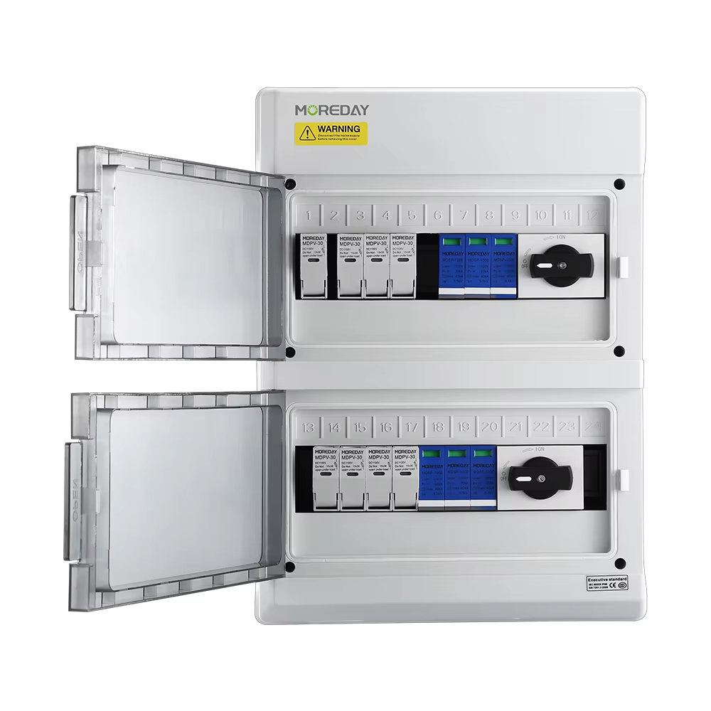 MOREDAY MDJB PV Combiner Box 1000V IP65 Waterproof 1/2/3/4/6 String Junction Solar Box with Electrical Energy Systems Panel DC
