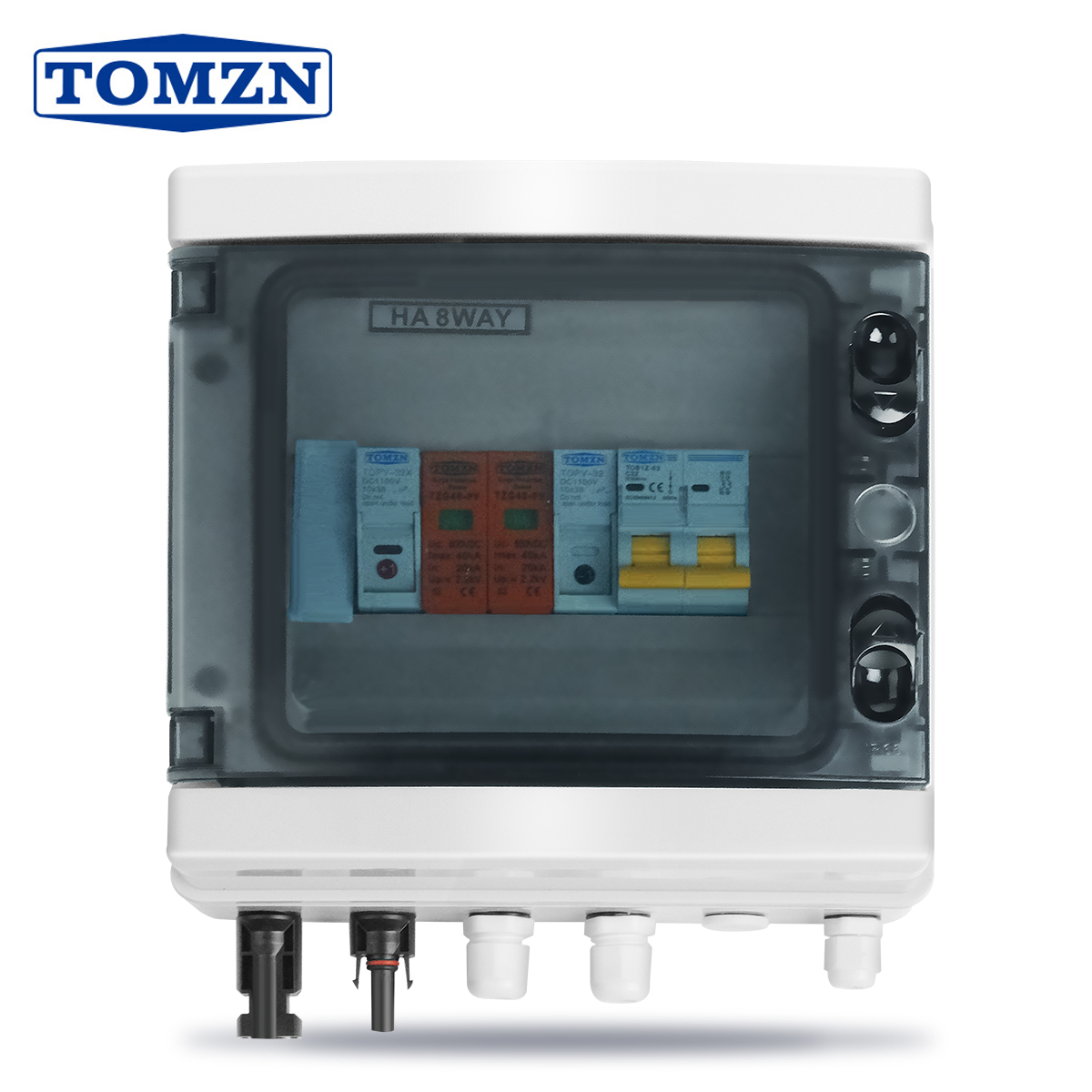 TOMZN IP65 Waterproof Solar Combiner Box 1 Input 1 DC 600V Fuse 32A/63A MCB Lightning Protection Power Distribution Equipment
