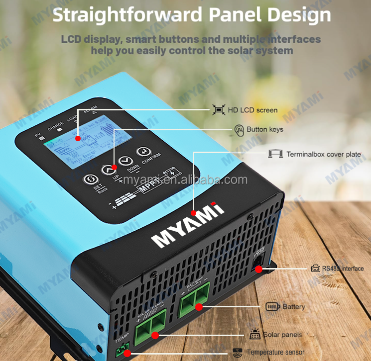MYAMI 120a 60a 30a Smart MPPT Solar Charge Controller Auto 12V 24V 36V 48V Adjustable 12V-96V Max 230V PV Input for Solar System