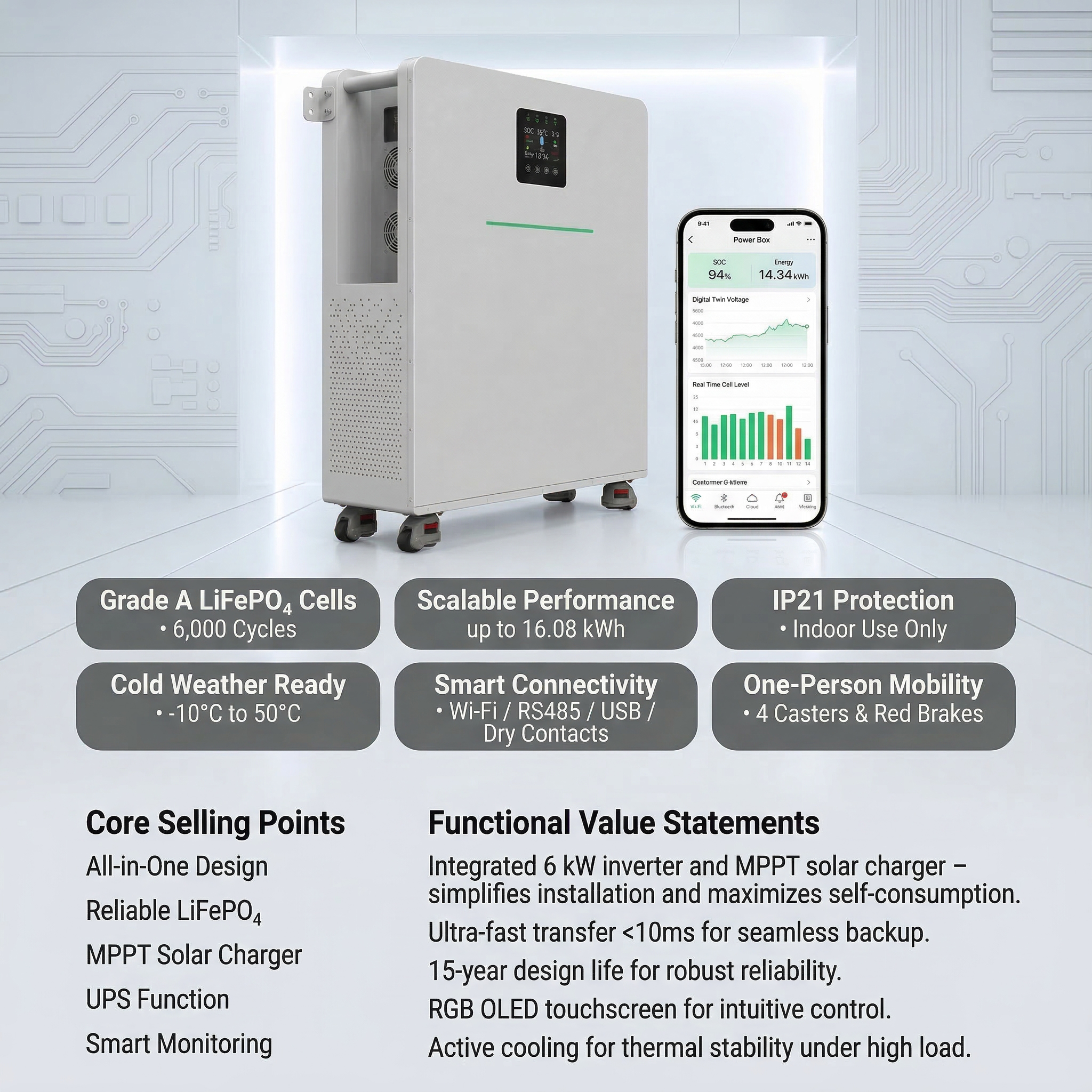 Plug-and-Play Split 51.2V 314Ah 16KWH Smart CAN Home Battery All-in-One for Solar Backup Power in European Villas