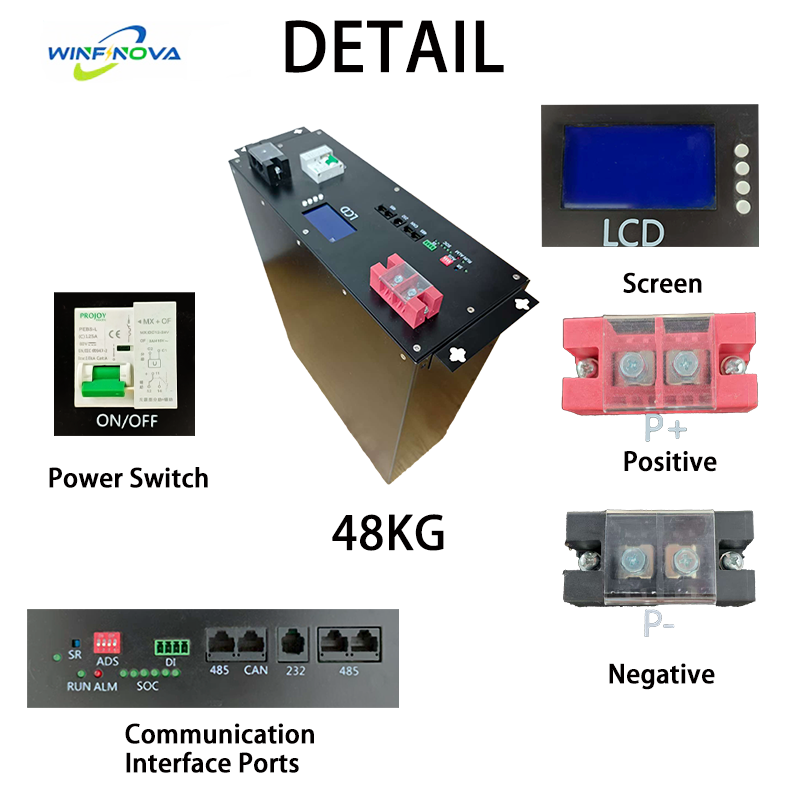 Modular Scalable 5KW LiFePO4 51.2V Energy Storage System Stackable Renewable Solar Power Integration CAN RS485 Communication