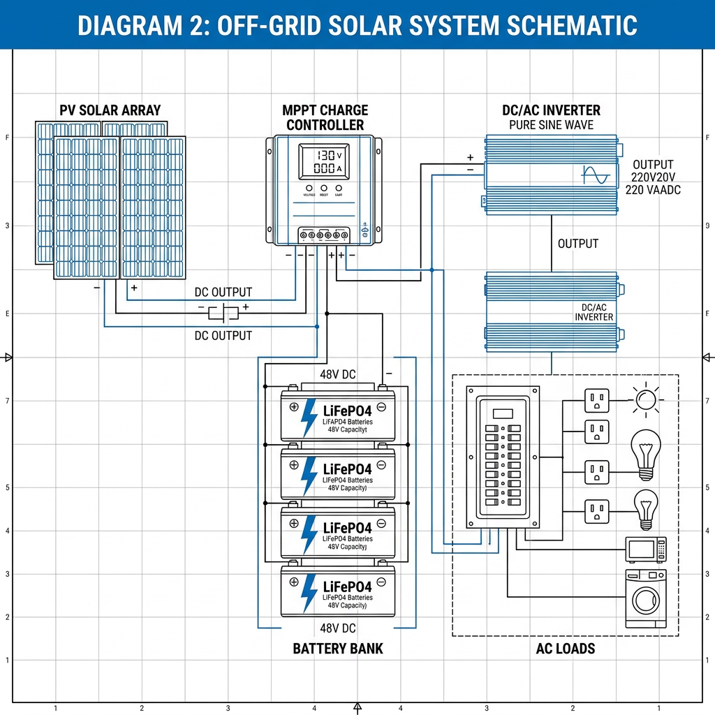 Off-Grid Split Log Cabin Solar Power Storage Kit 5KW Pure Sine Inverter 10KWh LiFePO4 Wall-Mounted Battery Backup Remote Home