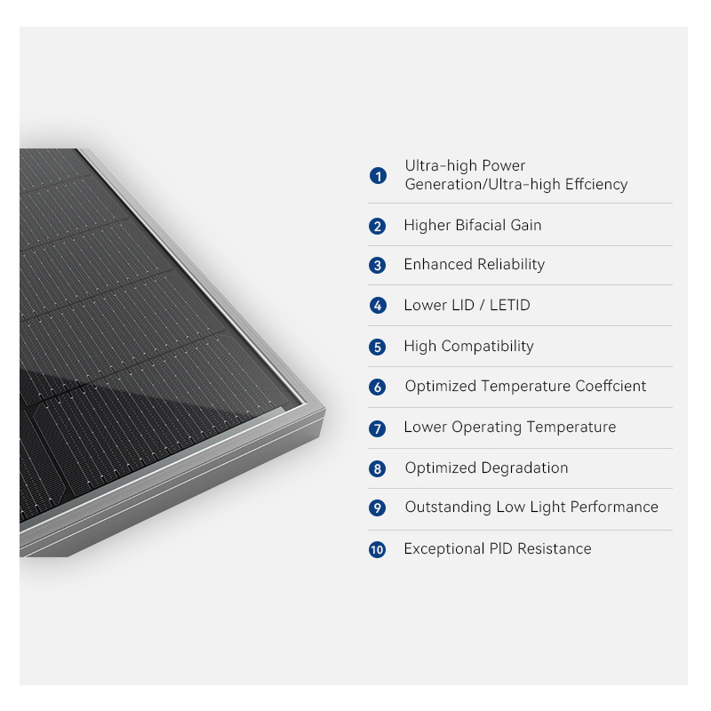 Grid Integration N-Type Solar Photovoltaic Systems Anodized Aluminum Alloy Frame 575-625W Efficiency Hybrid Inverter Wind Tied