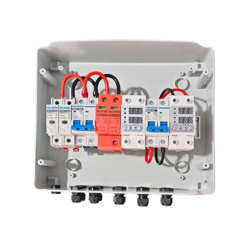 MythEle AC DC Solar PV Combiner Box 2 Input 2 Output Waterproof Distribution Box for Photovoltaic System