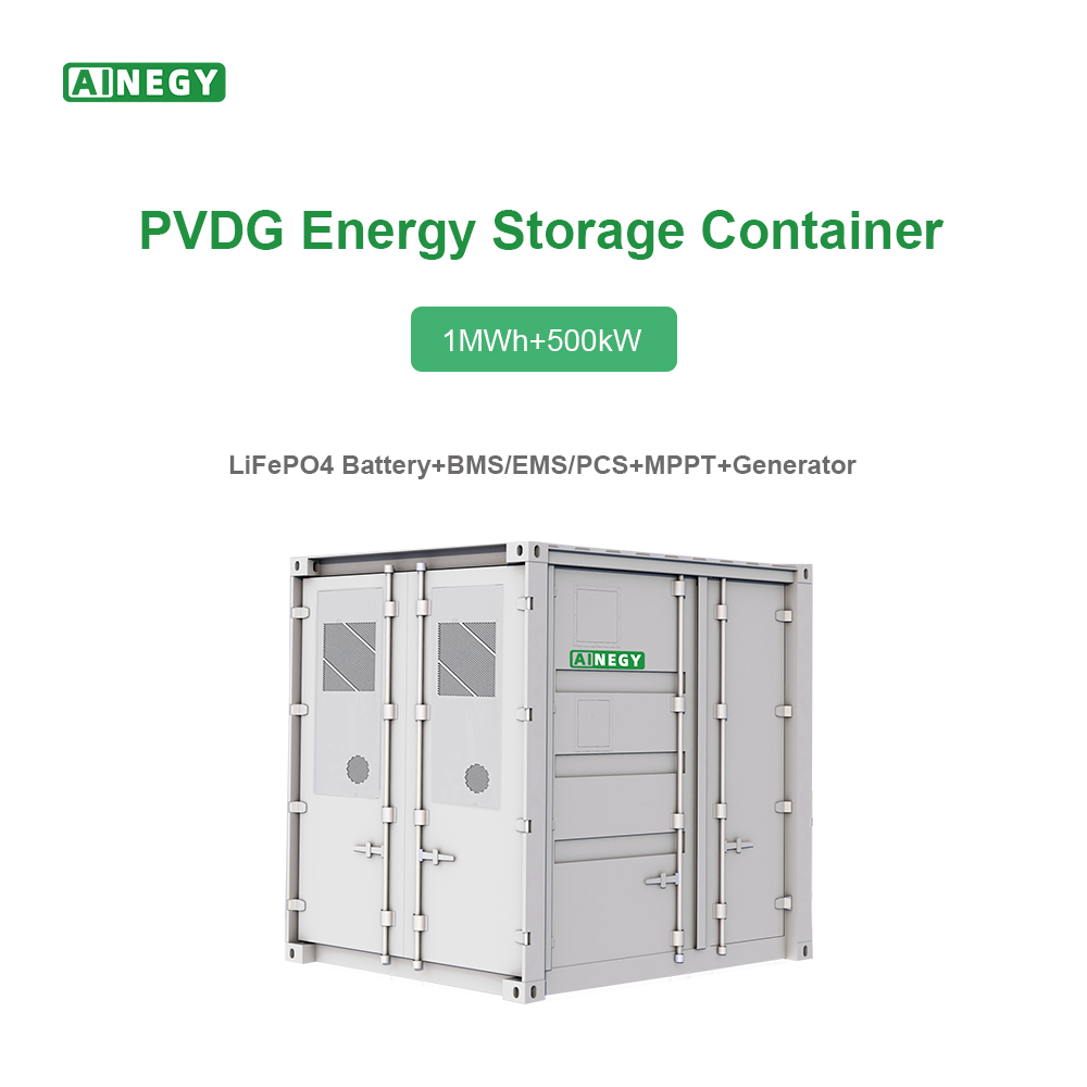 AINEGY 10ft Air Cooling 1MWh+500kW Hybrid Grid, On/off Grid Bess Solar PV and Battery Energy Storage System