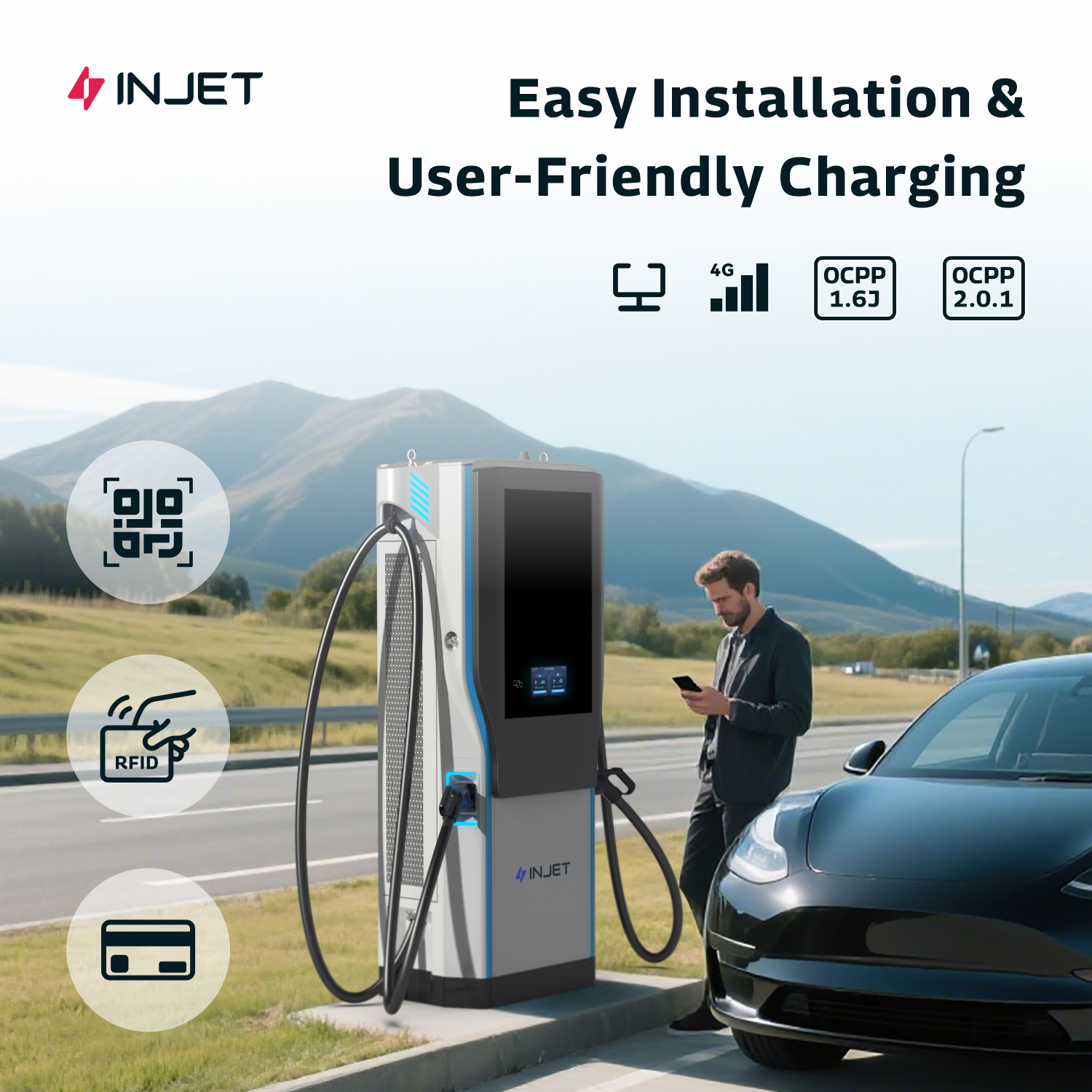 Intelligent Solar Powered EV Charger Easily Integrated Into Solar Storage System US 300V - 1000V Commercial EV Charging Station