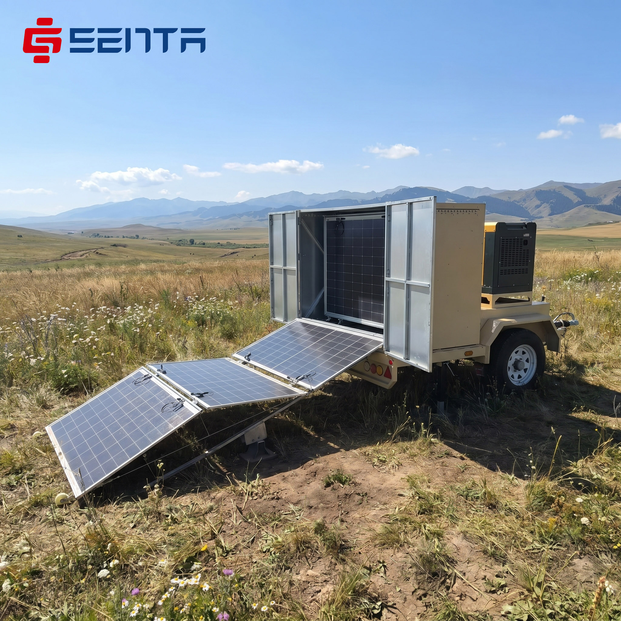 High Capacity Hybrid Solar Power Plant Trailer Diesel Support for Infrastructure Projects Remote Site Reliable Electricity