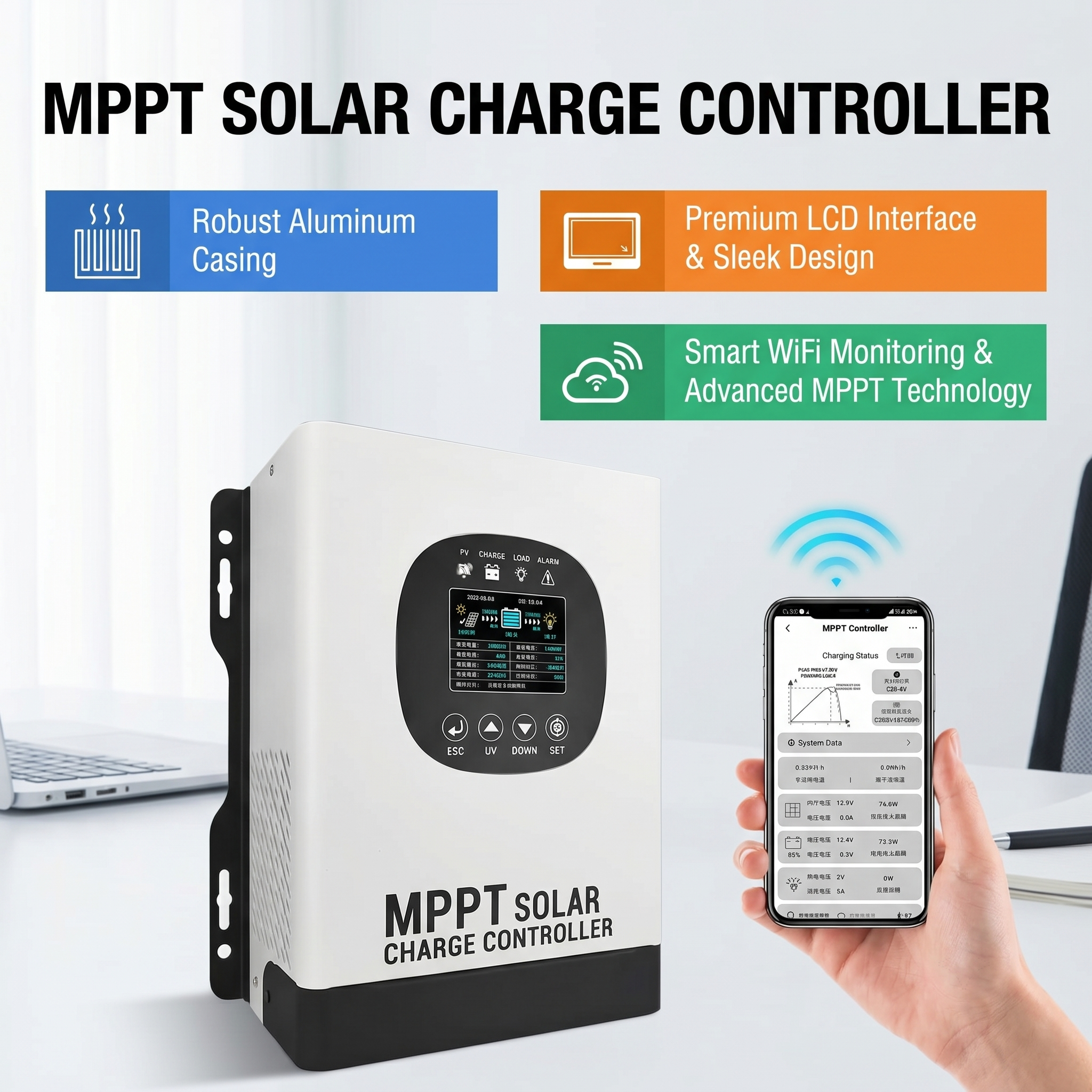 40A/96V Smart MPPT Charge Controller Large Cross-Section Terminal Auto System Voltage Low Loss Pure Sine Wave for Solar Backup