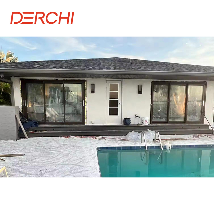 DERCHI NFRC Customized Modern Multi Panel Patio Sliding Doors 5+27A+5mm Double Tempered Glass Exterior Aluminum Sliding Door