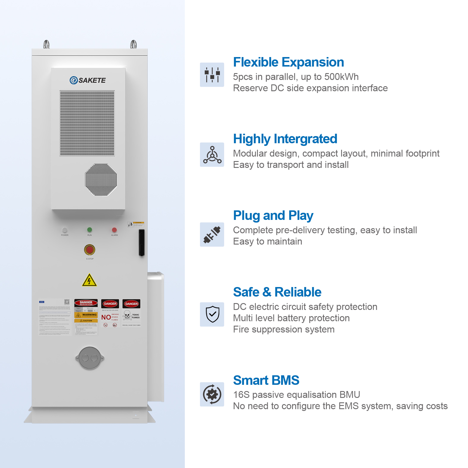 10 Years Warranty 50kwh 60kwh 80kwh 100kwh Lifepo4 High Voltage Battery Commercial Industrial Energy Storage Systems Container