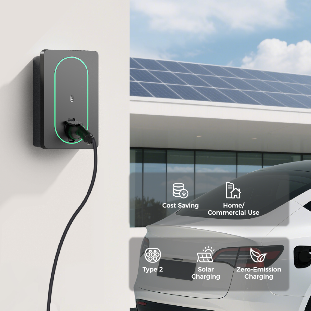 Solar EV Charger Type 2 Mode 3 EV Car Home Charging Station Wallbox 7KW for All Electric Vehicles & Plug-in Hybrid Cars