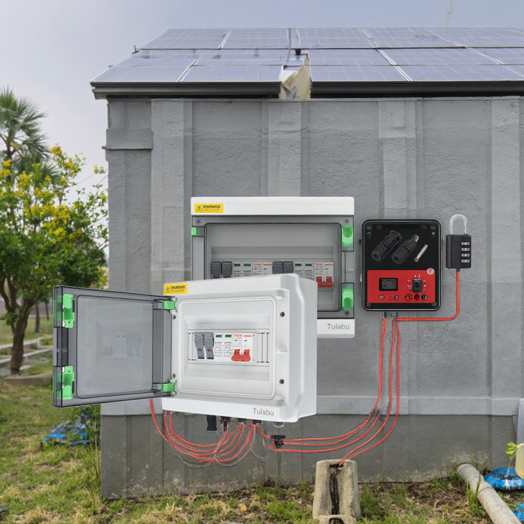 Tulabu 2-In &amp; 2-Out PV Combiner Box 25A 1000V DC Isolation Equipment with SPD Breaker for Solar Panel Power Distribution