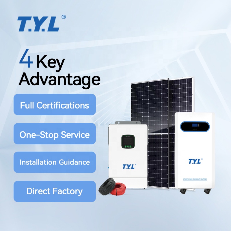 TYL-24KW Hybrid Solar System Monocrystalline Silicon Panels Pure Sine Wave Inverter Lithium Ion Battery Off-Grid Home Use