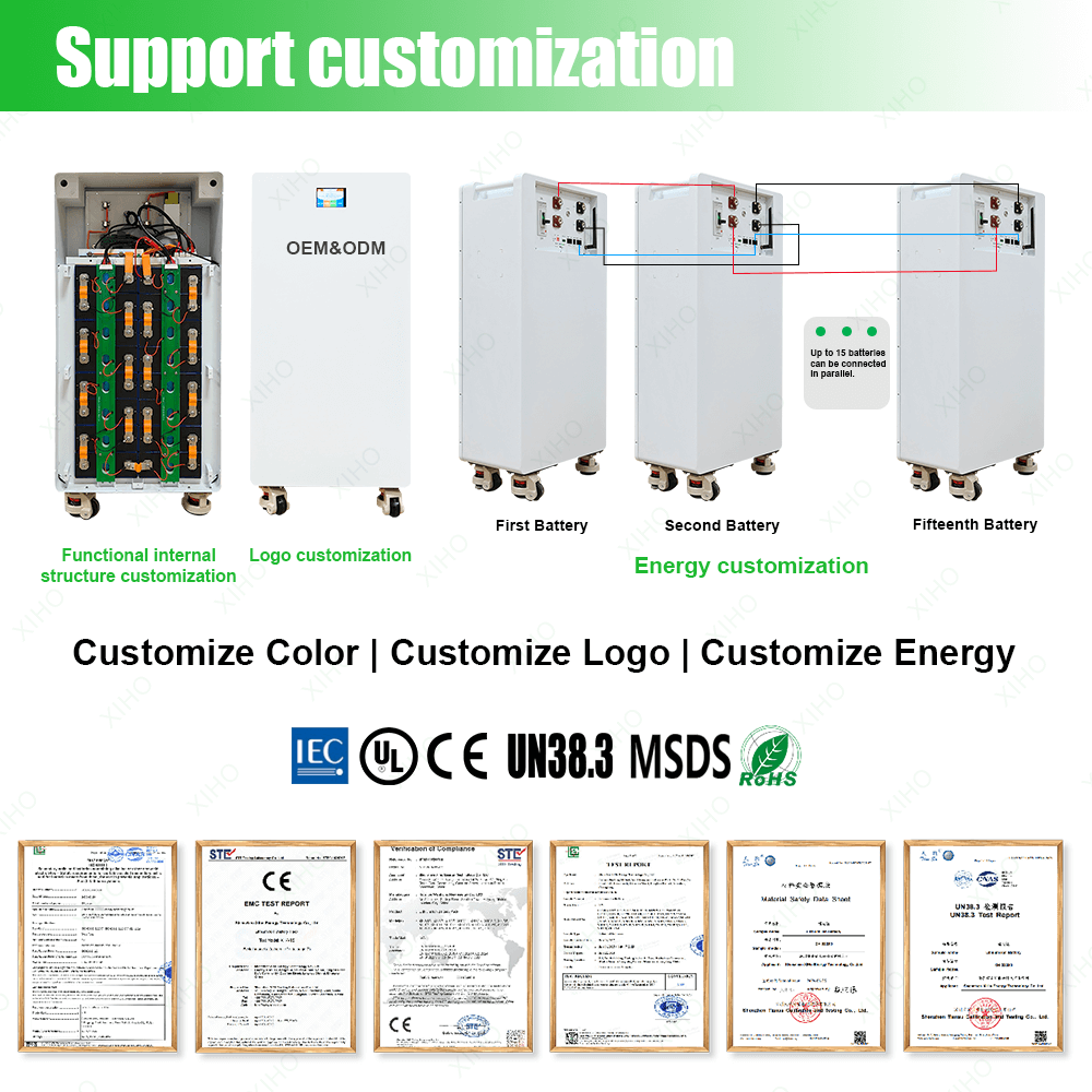 Xiho 48V 51.2V 280Ah 314Ah 345AH Floor-Standing Lifepo4 Battery DIY Box 16kWh Home Solar Energy System Kits JK PACE 16S 200A Bms