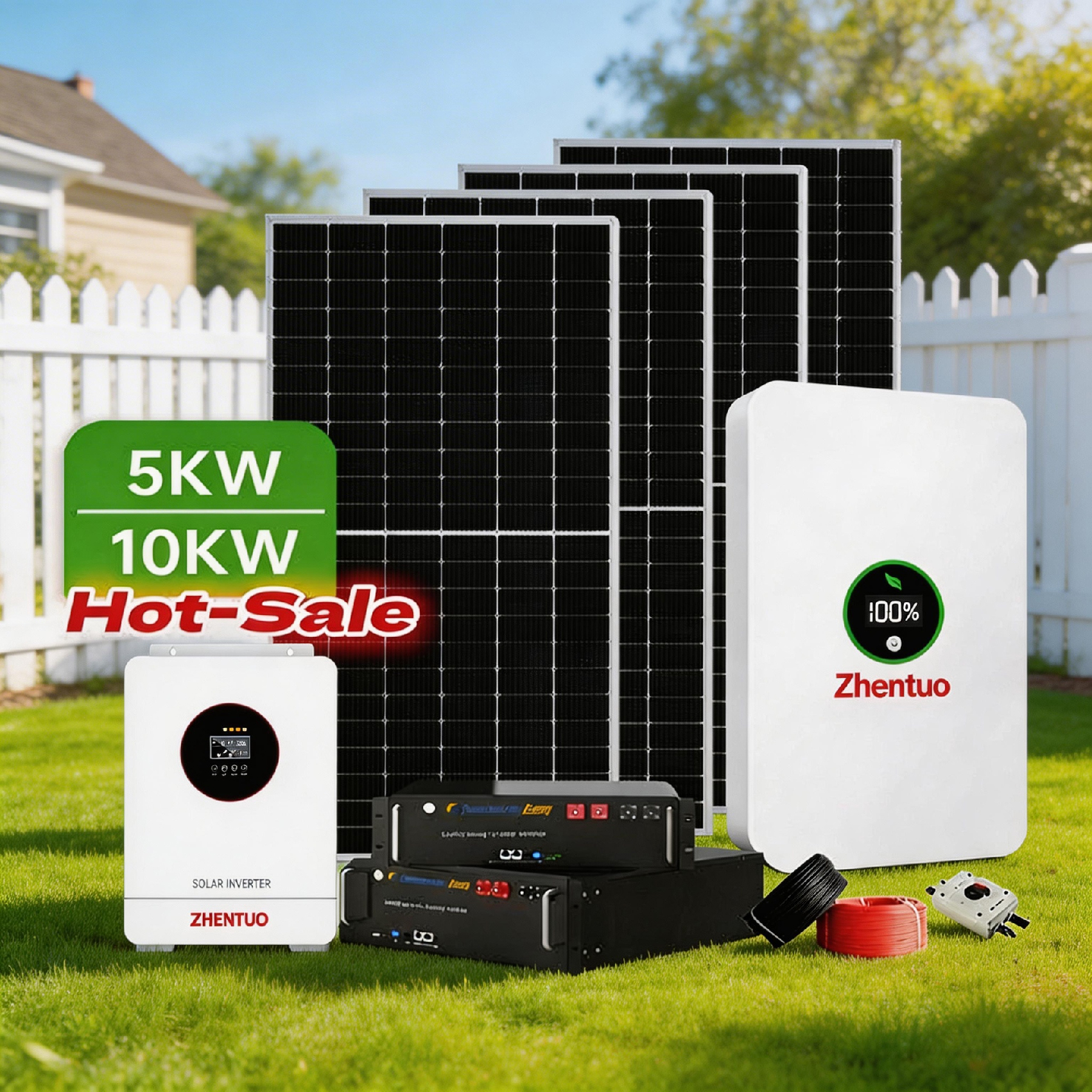 3KW 5KW 8KW 10KW Home Off-grid Solar Power System Complete MPPT Lithium Ion Set Monocrystalline Panels Pure Sine Wave Inverter