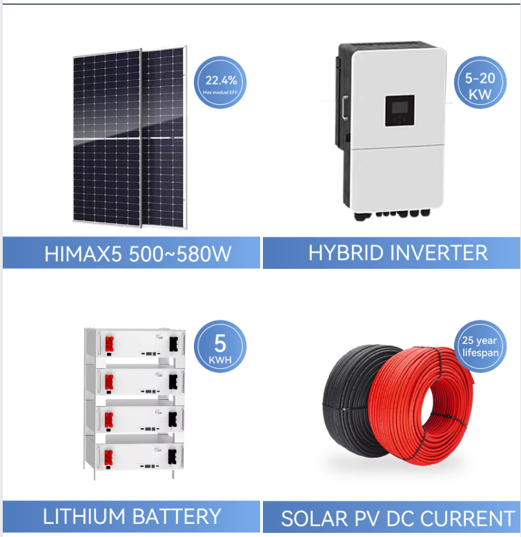 TYL-24KW Hybrid Solar System Monocrystalline Silicon Panels Pure Sine Wave Inverter Lithium Ion Battery Off-Grid Home Use