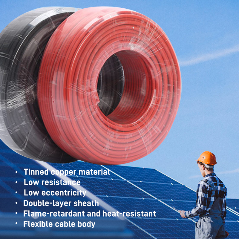 Halogen Free HuaCable XLPE Black Solar Cable Insulation PV1-F 1.5mm 2.5mm 4mm 6mm 16mm 25mm 35mm Solar Pv Cable 6mm2 10mm2