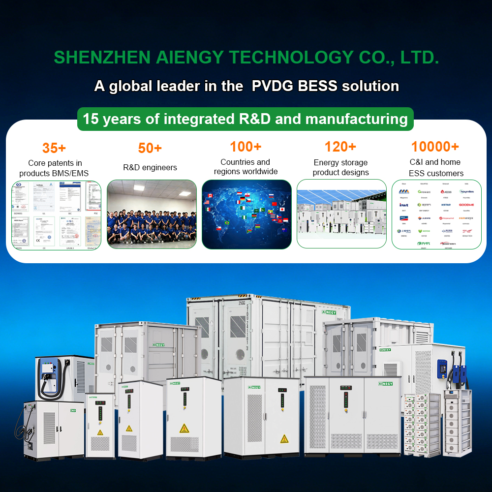 AINEGY 10ft Air Cooling 1MWh+500kW Hybrid Grid, On/off Grid Bess Solar PV and Battery Energy Storage System