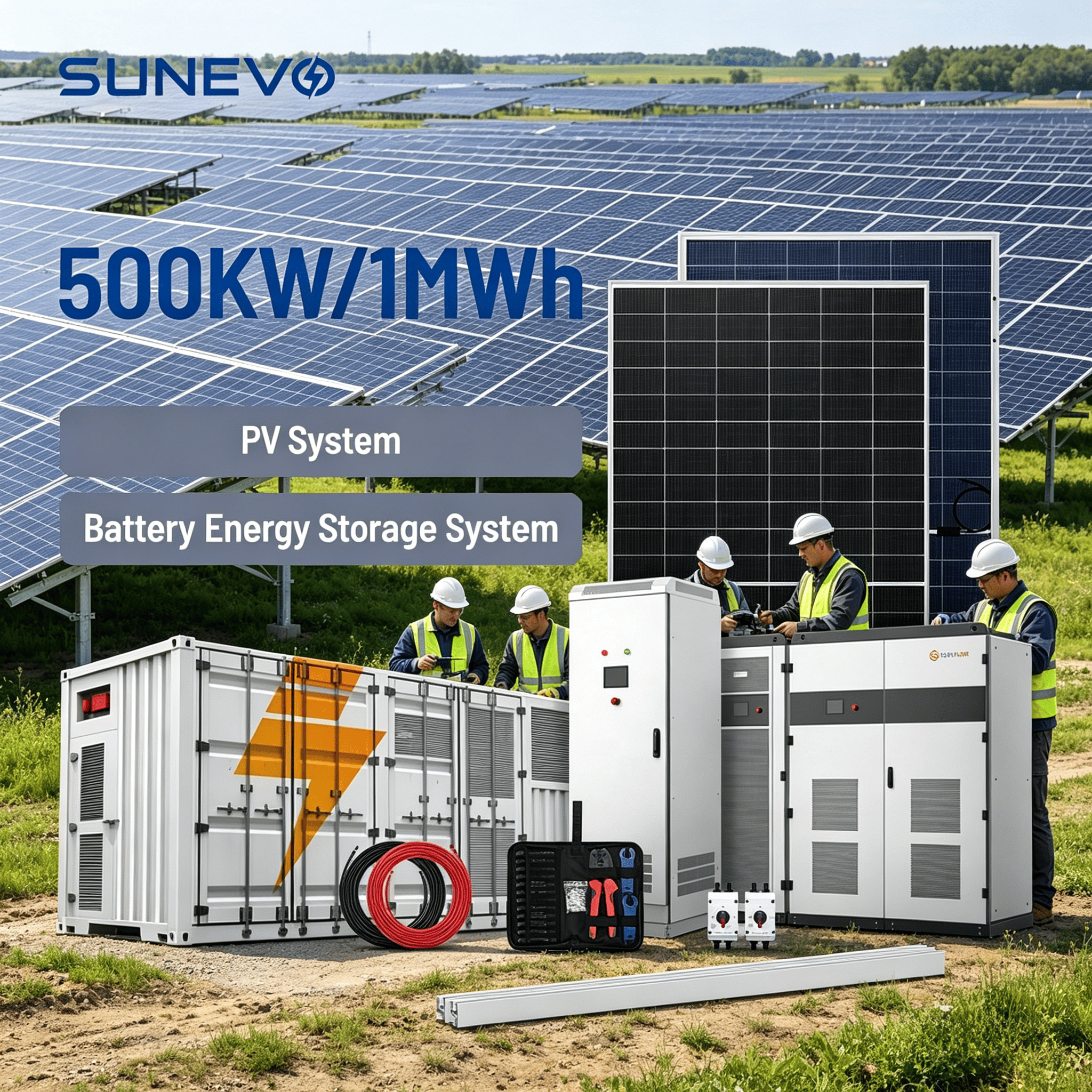 Sunevo 200kW 500kW 1MWH Containerized BESS Hybrid Solar System with 750w Solar Panels for Grid-tied Microgrid Solutions