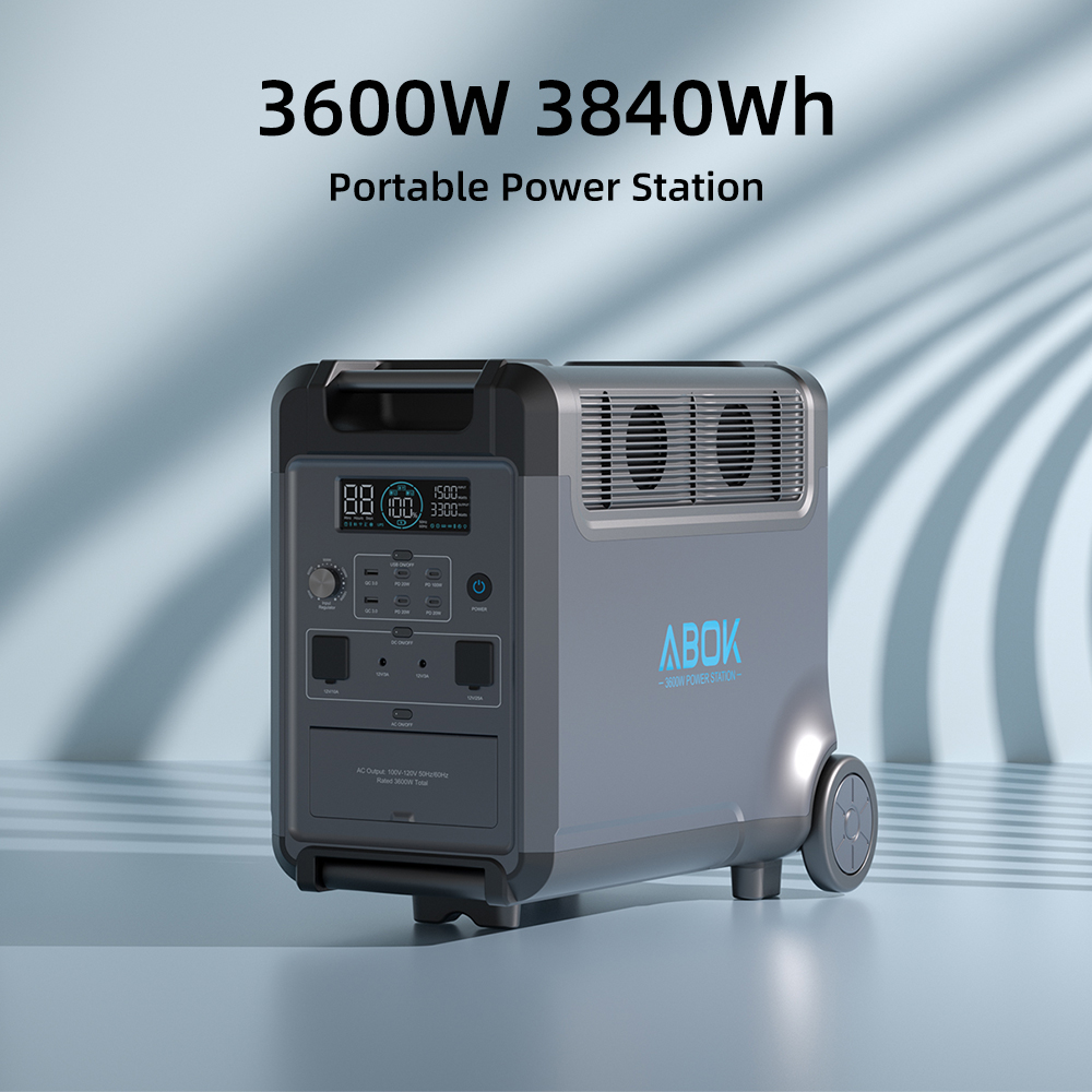 ABOK No Customs Fees US EU Stock 3600W 3840Wh Portable Power Station Solar Generator Battery Generator MPPT for Home Emergency