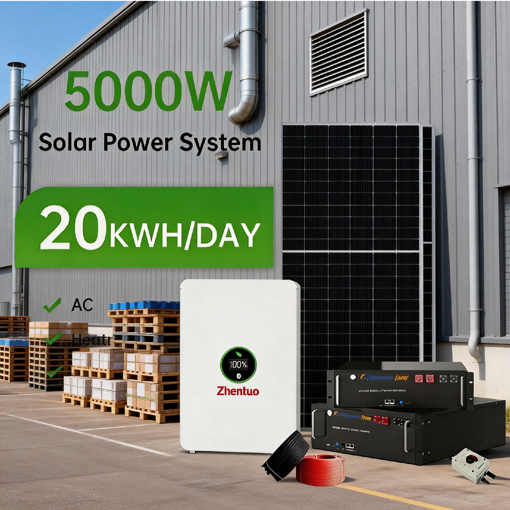 3KW 5KW 8KW 10KW Home Off-grid Solar Power System Complete MPPT Lithium Ion Set Monocrystalline Panels Pure Sine Wave Inverter
