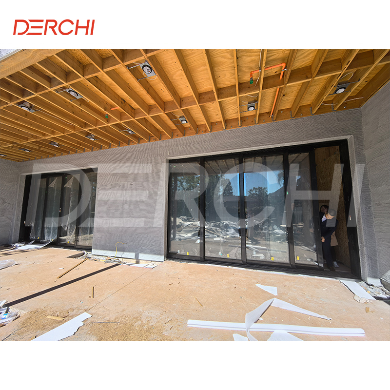 DERCHI NFRC Customized Modern Multi Panel Patio Sliding Doors 5+27A+5mm Double Tempered Glass Exterior Aluminum Sliding Door