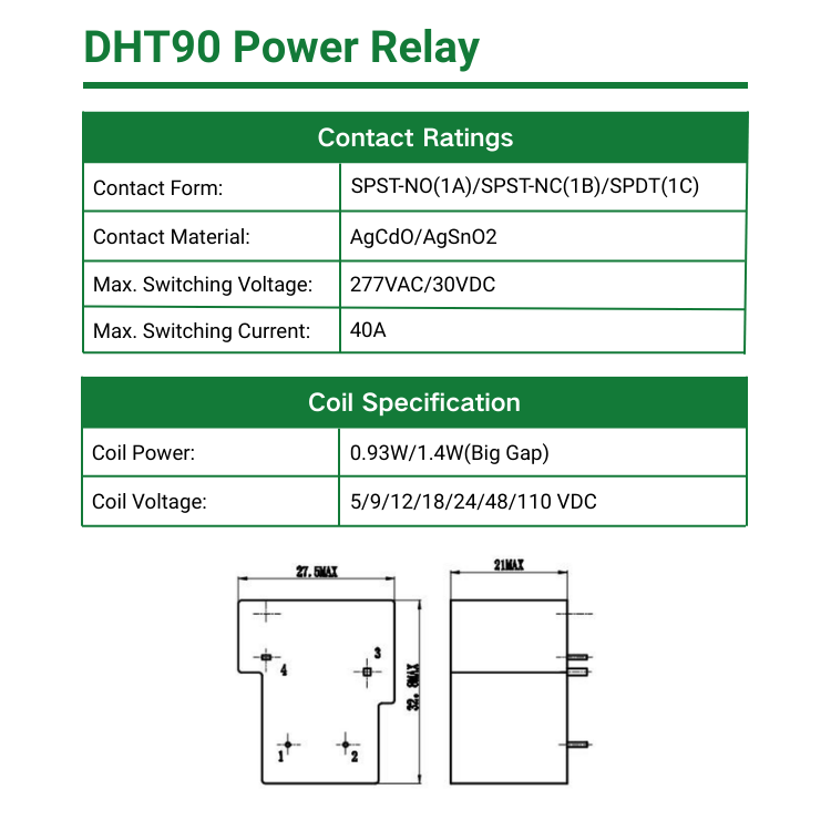 DHT90-1ASTF-DC5V T90 SLA JQX-15F CQC TUV RoHs 30A PCB Power Relay Home Appliances Smart Home Power System Photovoltaic System