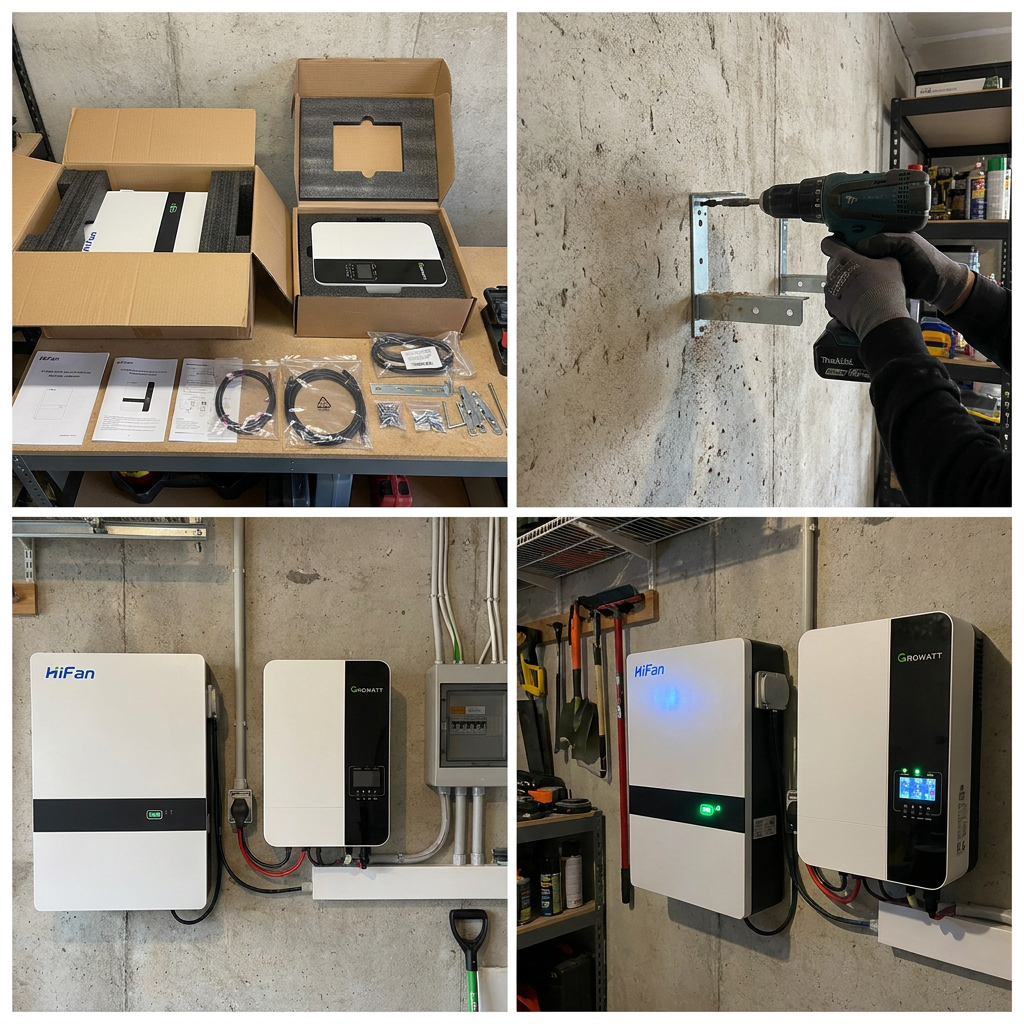 Off-Grid Split Log Cabin Solar Power Storage Kit 5KW Pure Sine Inverter 10KWh LiFePO4 Wall-Mounted Battery Backup Remote Home